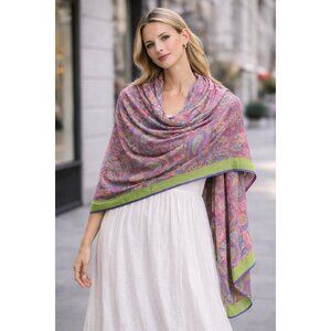 Peter Millar Paisley Scarf Cotton Silk Blend Made in Italy Pink Green Oblong